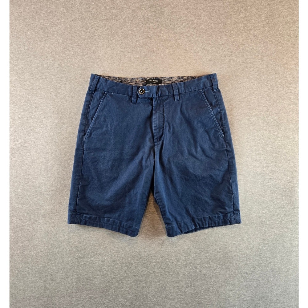 Ted Baker Chino Shorts Mens 30 Navy Blue 9" Inseam Patterned Pocket Detail